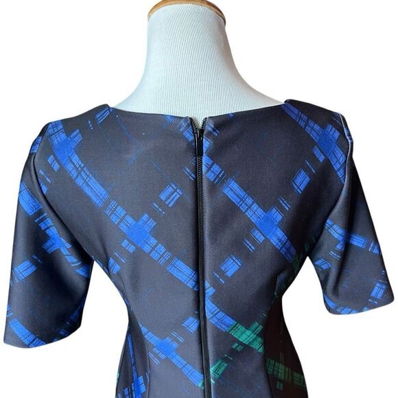 Womens Just Taylor Black Plaid Print Chic Knit Pencil V Neck Dress - Sz 6 - Picture 3 of 3